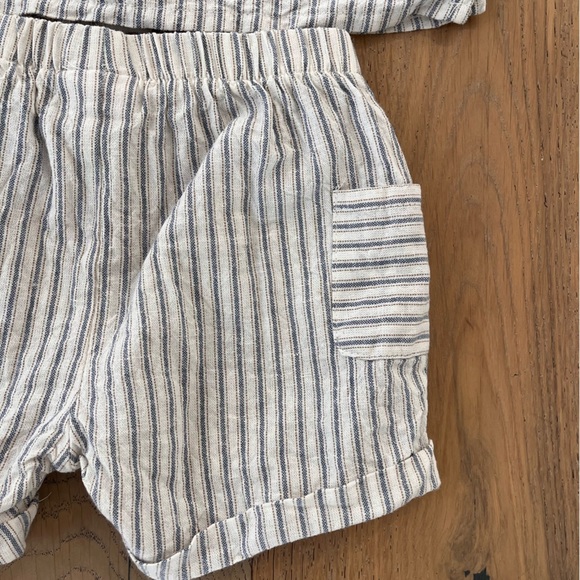 Mayoral 3 piece baby boy linen short set bucket hat striped neutral 12 months - Picture 9 of 12